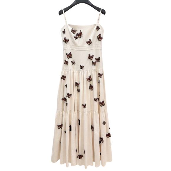 Agua By Agua Bendita Lima Embroidered Butterfly Linen Maxi Dress M - Picture 8 of 16